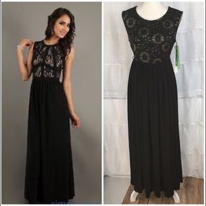 Haani Black Floral Lace Maxi Dress